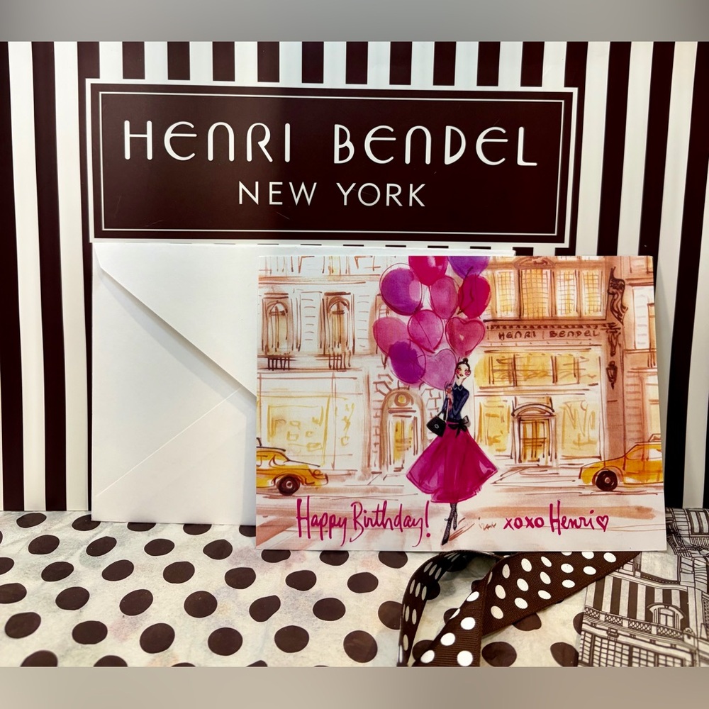 UNUSED HENRI BENDEL Pink & Purple Birthday Card - Fashion Illustration🎈🎉🩷💃💜🎊🎈